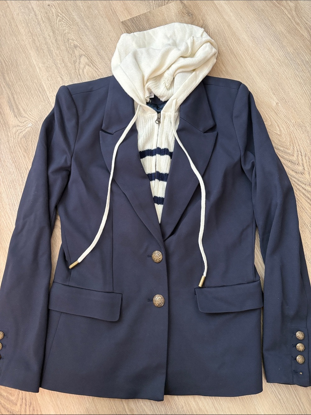 Evereve Central Park West Dawson Nautical Stripe Dickey Blazer Navy Layered XS - Picture 2 of 7
